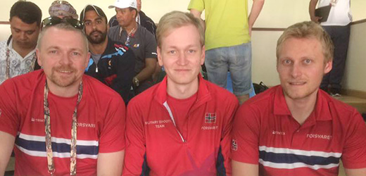 Hans Kristian Wear, Odd Arne Brekne og Kim André Aannestad Lund tok sitt andre laggull under militært-VM i skyting. FOTO: Vidar Lindstad-Fossmo