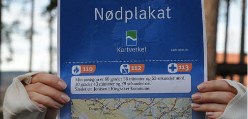 DFS har fått tillatelse av Statens Kartverk til å benytte deres mal for Nødplakat